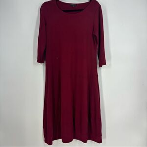 EILEEN FISHER Maroon Burgundy 3/4 Quarter Sleeve Jersey Knit Midi Dress Sz S